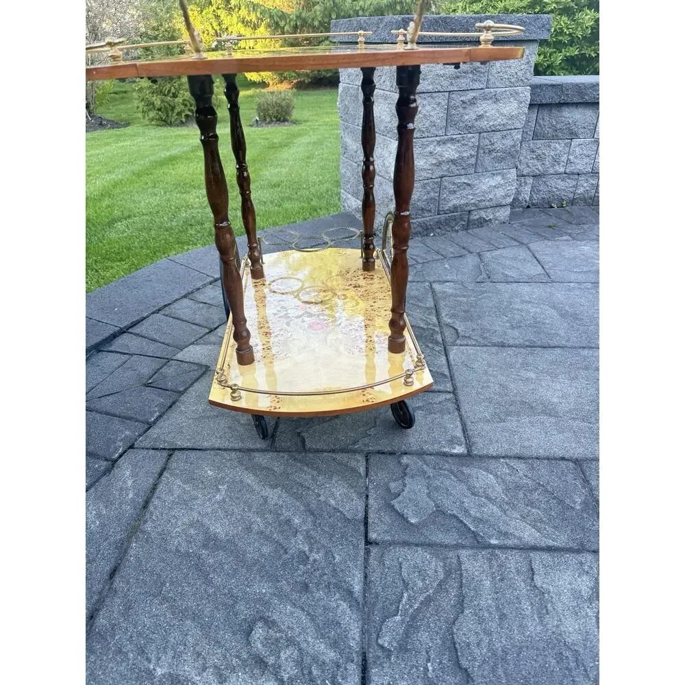 VTG Italian Marquetry Tea & Bar Cart Wood Serving Drop Leaf ~Great For Display